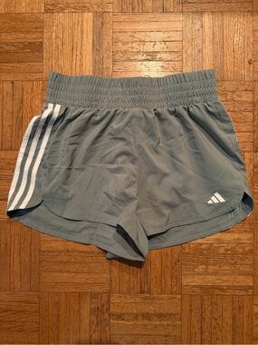 adidas Sage Green Running Shorts with White Three-Stripes